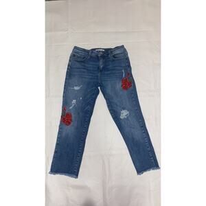 KanCan Isla High Rise Ankle Skinny Floral Embroidered Jeans Distressed Size 7